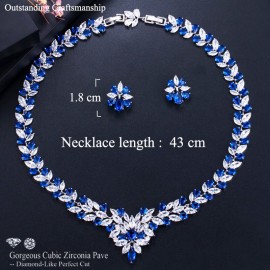 ThreeGraces White Gold Color Marquise Shape Red Zirconia Stones Big Flower Statement Necklace Sets For Women Party Jewelry JS106
