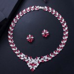 ThreeGraces White Gold Color Marquise Shape Red Zirconia Stones Big Flower Statement Necklace Sets For Women Party Jewelry JS106