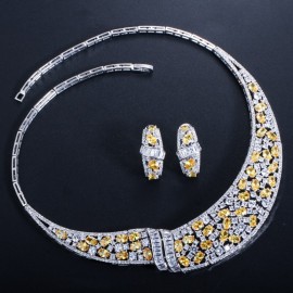 Threegraces Unique Design African Wedding Costume Jewelry Sets Irregular Cubic Zirconia Bridal Earrings and Necklace Set JS023