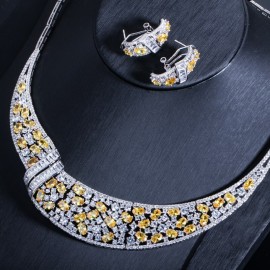 Threegraces Unique Design African Wedding Costume Jewelry Sets Irregular Cubic Zirconia Bridal Earrings and Necklace Set JS023
