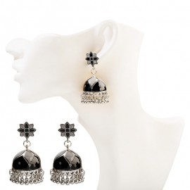 Vintage Blue Flower Big Bells Ladies Earrings Boho Jewelry Antique Silver Color Dripping Oil Jhumka Hanging Earrings