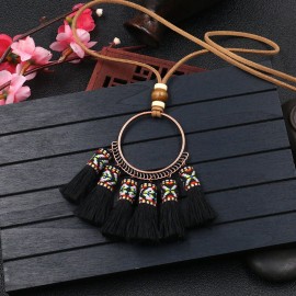 Vintage Boho Long Fringe Tassel Necklaces Pendant For Women Collier Femme Bohemian Embroidery Jewelry Collar