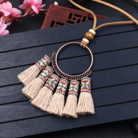 Vintage Boho Long Fringe Tassel Necklaces Pendant For Women Collier Femme Bohemian Embroidery Jewelry Collar