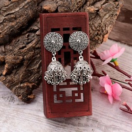 Vintage Carved India Jhumke Jewelry Tribe Silver Color Earrings For Women Lantern Thailand Boho Tribal Jewelry Oorbellen