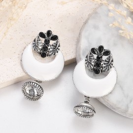 Vintage Ethnic Crescent Earrings Women's Geometric Antique Silver Gold Color CZ Flower Piercing Earring Statement Jewelry