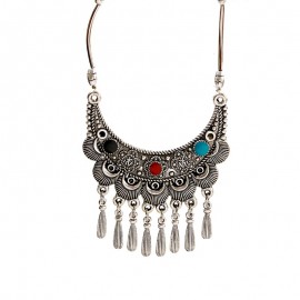 Vintage Ethnic Gypsy Nepal Necklace Womens Statement Jewelry Silver Color Tassel Necklaces Pendants Collares