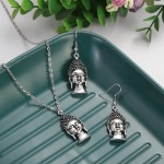 Vintage Ethnic Silver Color Buddha Necklace Set Women Alloy Carved Buddha Lucky Amulet Jewelry Sets Trendy Tibetan Accessories