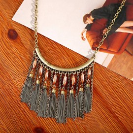Vintage Gypsy Nepal Chain Alloy Moon Necklace Womens Statement Jewelry Ethnic Crystal Tassel Necklaces Collares