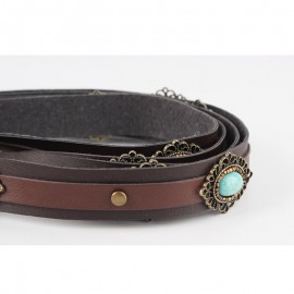 Vintage Handmade Leather Men Women Head Belt Accessories Ethnic Turquoises Flower Statement Choker Necklaces Jewelry