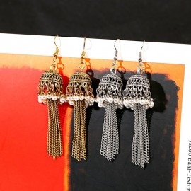 Vintage Long Gold Color Tassel Gypsy Indian Earrings Women Tibetan Jewelry Ladies Retro Round Bell Jhumka Earrings