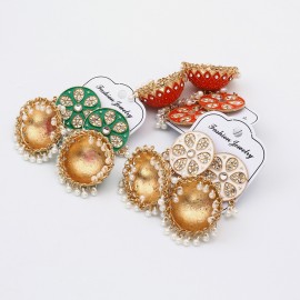 Vintage Luxury Green Dangle Earrings for Women Pearl Tassel White Crystal Ethnic Flower Earrings Wedding Jewelry Accessories