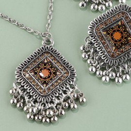 Vintage Silver Color Flower Jewelry Sets For Women Bell Tassel Necklaces Earring Bridal Afghan Indian Jewelry Sets