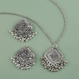 Vintage Silver Color Flower Jewelry Sets For Women Bell Tassel Necklaces Earring Bridal Afghan Indian Jewelry Sets