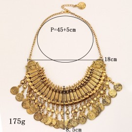 Women Indian Jewelry Retro Gold Color Gypsy Necklace Choker Coin Tassel Statement Necklace Afghan Turkish