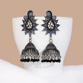 Women Vintage Flower Alloy Bollywood Oxidized Earrings Gypsy Brincos Trible Ethnic Beads Dangle Earrings Accessories