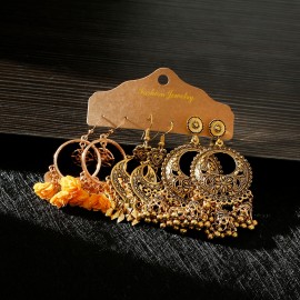 Women's Gold Color India Earrings Set For Women Bohemian Vintage Jewelry Corful Flower Wedding Earrings Wholesale Accessories
