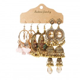 Women's Gold Color India Earrings Set For Women Bohemian Vintage Jewelry Corful Flower Wedding Earrings Wholesale Accessories