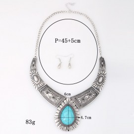 Women's Silver Color Flower Earring/Necklace Set Bijoux Bridal Wedding Jewelry Hangers Turquoises Necklace Set