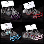 Women's Silver Color India Earrings Set Vintage Jewelry Flower Red Purple Pink Turquoises Wedding Earrings Wholesale