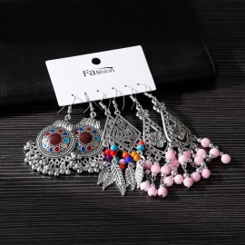 Women's Silver Color India Earrings Set Vintage Jewelry Flower Red Purple Pink Turquoises Wedding Earrings Wholesale