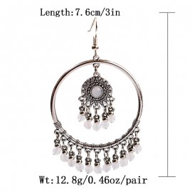Women's Silver Color Round Beads Tassel Dangle Earrings Fashion Jewelry Summer Bohemia Jhumka Earrings Oorbellen