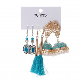 Women's Silver Color Turquoises India Earrings Set Bohemian Vintage Turkish Hand Hamsa Wedding Earrings Wholesale Accessories