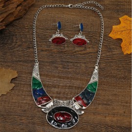 Women's Vintage Red Enamel Indian Jewelry Set Bijoux Bridal Wedding Hangers Earring/Necklace Set Gift