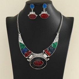 Women's Vintage Red Enamel Indian Jewelry Set Bijoux Bridal Wedding Hangers Earring/Necklace Set Gift