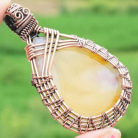 Yellow Onyx Gemstone Handmade Copper Wire Wrapped Pendant Jewelry 2.56 Inch BZ-100