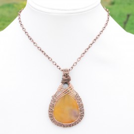 Yellow Onyx Gemstone Handmade Copper Wire Wrapped Pendant Jewelry 2.56 Inch BZ-100