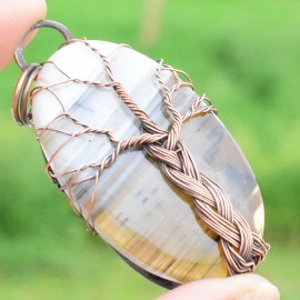 Bostwana Agate Gemstone Handmade Copper Wire Wrapped Pendant Jewelry 2.17 Inch BZ-101