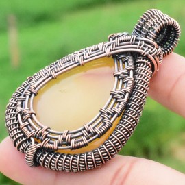 Yellow Onyx Gemstone Handmade Copper Wire Wrapped Pendant Jewelry 2.36 Inch BZ-102