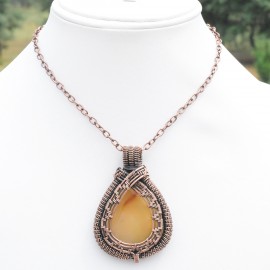 Yellow Onyx Gemstone Handmade Copper Wire Wrapped Pendant Jewelry 2.36 Inch BZ-102