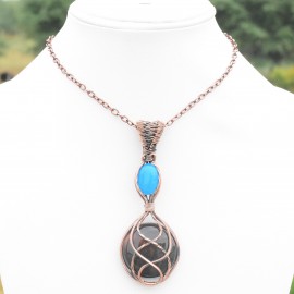 Blood Stone Gemstone Handmade Copper Wire Wrapped Pendant Jewelry 3.35 Inch BZ-108