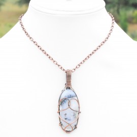 Dendrite Opal Gemstone Handmade Copper Wire Wrapped Pendant Jewelry 2.56 Inch BZ-109