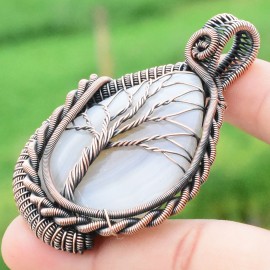 Bostwana Agate Gemstone Handmade Copper Wire Wrapped Pendant Jewelry 2.36 Inch BZ-111