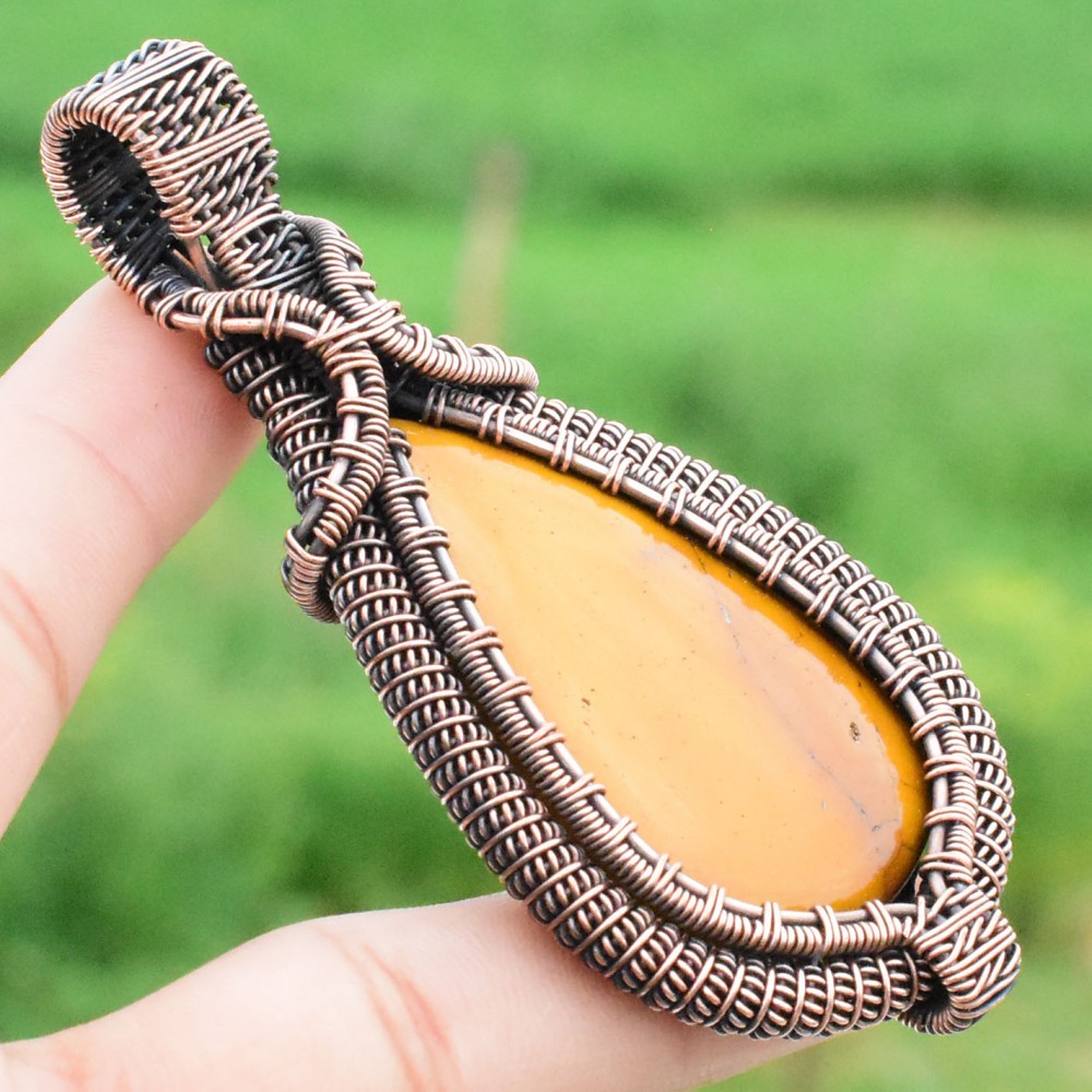 Mookaite Gemstone Handmade Copper Wire Wrapped Pendant Jewelry 3.15 Inch BZ-112