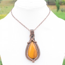 Mookaite Gemstone Handmade Copper Wire Wrapped Pendant Jewelry 3.15 Inch BZ-112