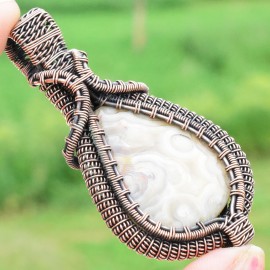 Crazy Lace Agate Gemstone Handmade Copper Wire Wrapped Pendant Jewelry 2.76" BZ-115