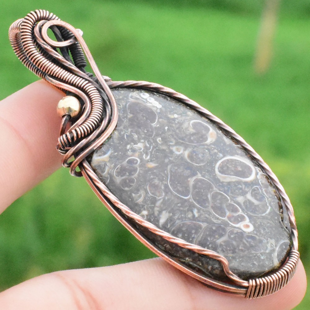 Turtella Agate Gemstone Handmade Copper Wire Wrapped Pendant Jewelry 2.56 Inch BZ-119