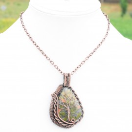 Unakite Gemstone Handmade Copper Wire Wrapped Pendant Jewelry 2.36 Inch BZ-120