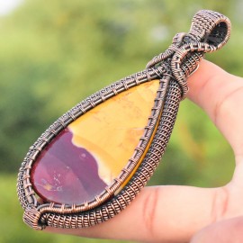 Mookaite Gemstone Handmade Copper Wire Wrapped Pendant Jewelry 3.94 Inch BZ-127
