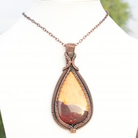Mookaite Gemstone Handmade Copper Wire Wrapped Pendant Jewelry 3.94 Inch BZ-127