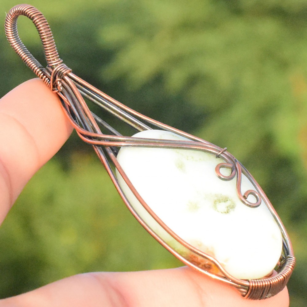 Scolicite Gemstone Handmade Copper Wire Wrapped Pendant Jewelry 3.15 Inch BZ-132