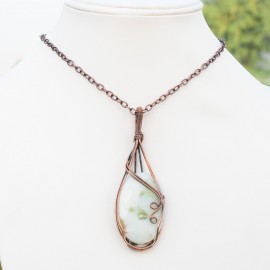 Scolicite Gemstone Handmade Copper Wire Wrapped Pendant Jewelry 3.15 Inch BZ-132