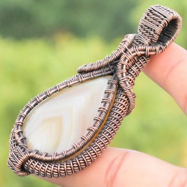 Bostwana Agate Gemstone Handmade Copper Wire Wrapped Pendant Jewelry 2.96 Inch BZ-135