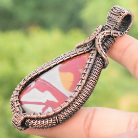 Noreena Jasper Gemstone Handmade Copper Wire Wrapped Pendant Jewelry 3.35 Inch BZ-138