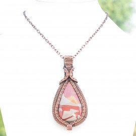 Noreena Jasper Gemstone Handmade Copper Wire Wrapped Pendant Jewelry 3.35 Inch BZ-138