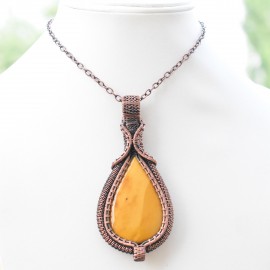 Mookaite Gemstone Handmade Copper Wire Wrapped Pendant Jewelry 3.55 Inch BZ-139