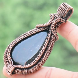Blood Stone Gemstone Handmade Copper Wire Wrapped Pendant Jewelry 3.15 Inch BZ-143